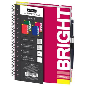 Бизнес-тетрадь Bright, А5, 120л, 148х205, резинка под ручку, клетка, бордо 0014