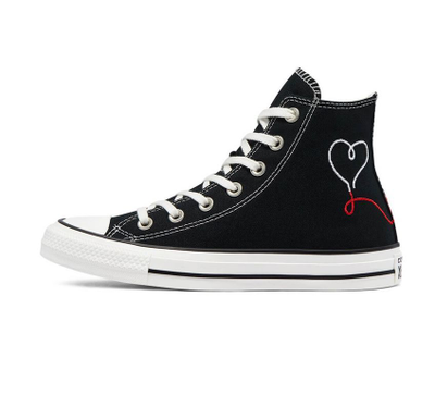 Купить оригиналы Кеды Converse All Star Valentines Day черные высокие с вышивкой 171158C