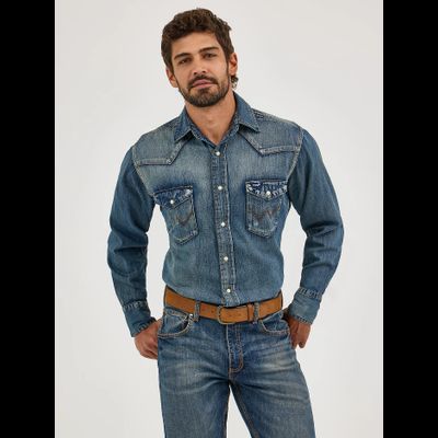 Рубашка Wrangler® Western Denim Snap Work Shirt