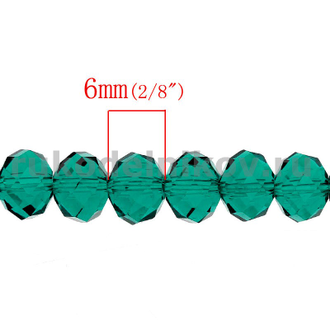 бусина стеклянная граненая рондель 8х6 мм, цвет-малахитово-зеленый, 10 шт/уп