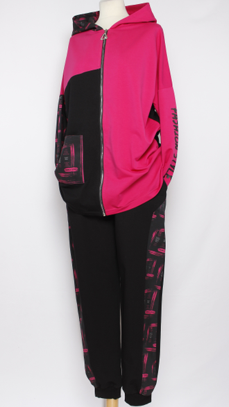 КОСТЮМ ХУДИ НА МОЛНИИ И БРЮКИ"ФУКСИЯ" р.50