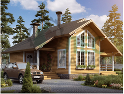 Полутораэтажный дом из бруса 8,7x10,1 с крыльцом и верандой