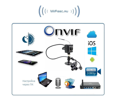 Охранная IP WiFi-LAN видеокамера с ночным видением и аудиоканалом, встроенный DVR. Full HD (CamHi)