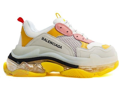 Кроссовки Balenciaga Triple S мульти желтые с белым с прозрачной подошвой