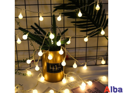 Гирлянда шарики 23мм, 10 м БЕЛЫЙ теплый 220В