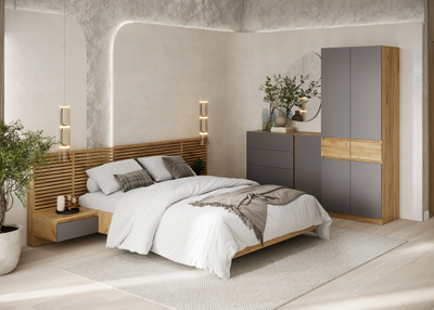 Бостон Лайт Шкаф ШК-002 (2-ств.) Дуб Крафт золотой / Серый шифер