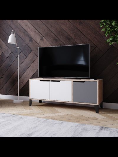 ТВМ-4 Тумба под ТВ Дуб Сонома/Дуб Белый с тиснением/Графит Серый
