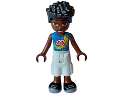 Friends Zac - Blue Shirt with Red Symbols and Yellow Splotches, White Trousers Cropped Large Pockets, Black Shoes, n/a (frnd629)