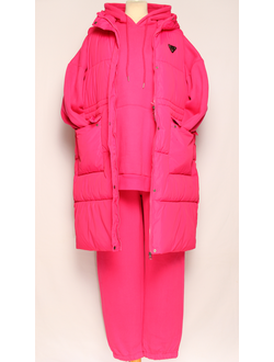 Костюм тройка: худи, брюки, жилет."Теплый с жилетом" фуксия р.50-54