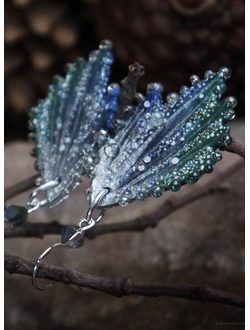 Серьги-крылья с капельками "Тайна Хрустального Леса", романтичный подарок девушке