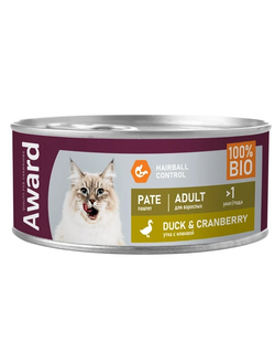 AWARD (Эворд) влажный корм (консерва) паштет для кошек утка и клюква, 100 г