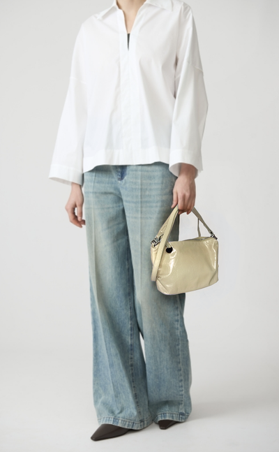 (АРТИКУЛ: 9950/1) СУМКА ЖЕНСКАЯ МАЛЕНЬКАЯ, НАТУРАЛЬНАЯ ГЛЯНЦЕВАЯ КОЖА, БЕЖЕВАЯ, С ПЛЕЧЕВЫМ РЕМНЕМ