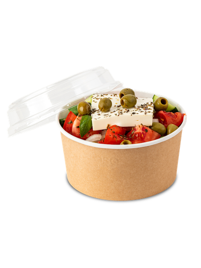 Супник картонный с прозр. крышкой (крафт/белый, Д100), 365мл