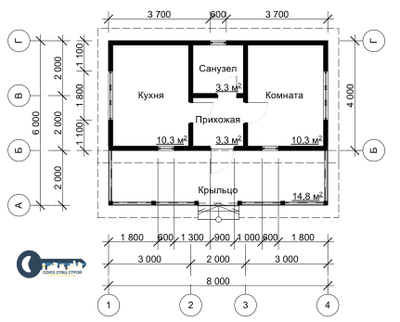 Д-05 ДАЧНЫЙ ДОМ ИЗ БРУСА: ГАБАРИТНЫЕ РАЗМЕРЫ: (6Х8М), ОБЩАЯ ПЛОЩАДЬ: 48М²