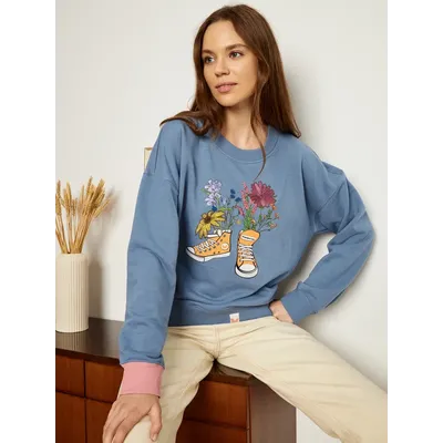 ЖЕНСКИЙ СВИТШОТ ГОЛУБОЙ "ЦВЕТОЧНЫЕ КЕДЫ"