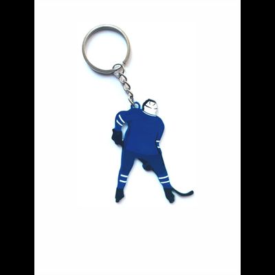 БРЕЛОК "ХОККЕИСТ" синий (МЕТАЛЛИЧЕСКИЙ ПЛОСКИЙ ДВУСТОРОННИЙ)