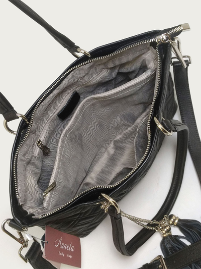 (АРТИКУЛ: 10073/5) СУМКА ЖЕНСКАЯ, СРЕДНЕГО РАЗМЕРА, НАТУРАЛЬНАЯ КОЖА, ЧЕРНАЯ, С ПЛЕЧЕВЫМ РЕМНЕМ