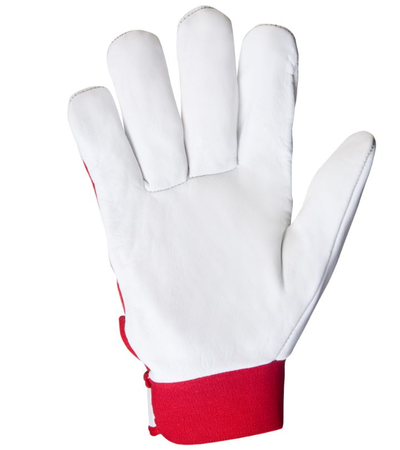 Перчатки кожаные JLE301 Mechanic с тыльной стороны из хлопка, цвет крас/бел