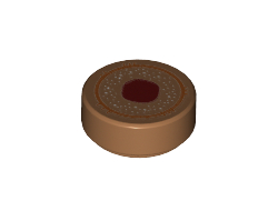 Tile, Round 1 x 1 with Dark Orange Circle, White Spots and Dark Red Spot Pattern, Medium Nougat (98138pb057 / 6161541 / 6287871)