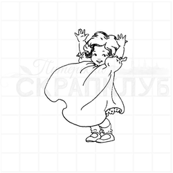 Штамп с улыбающейся девчушкой с поднятыми руками