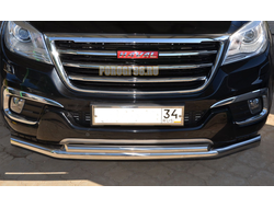 Защита переднего бампера двойная d60/42 для Haval H9 (2017-2024)