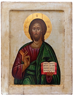 Господь Вседержитель. Спаситель. Рукописная икона, стилизованная "под старину".