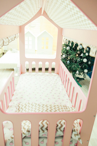 Кровать-Домик белый, розовый