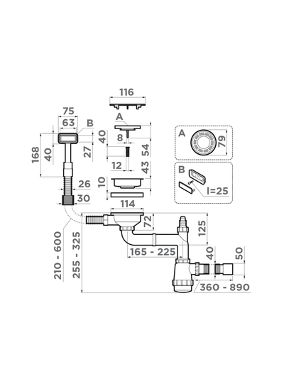 Арматура для одночашевых моек с прямоугольным переливом и декоративным элементом для корзины WK-1C IN