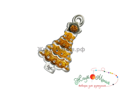 ПОДВЕСКА С ЭМАЛЬЮ В ТИБЕТСКОМ СТИЛЕ "ЁЛОЧКА" - 22*13мм - СЕРЕБРО+ЖЁЛТЫЙ