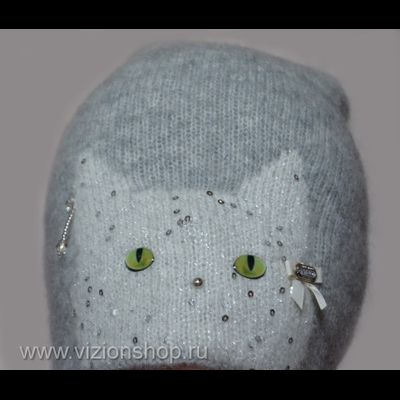 Шапка с кошкой женская вязаная Италия Vizio 6167 CL серая