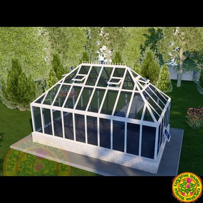 Базовая комплектация теплицы из стекла и алюминия ПЛИМУТ КРИСТАЛ БОКС размером 3500 х 6000 мм