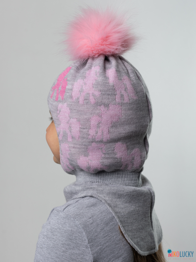 Шапка-шлем 23101-03 с утеплит., хб подклад, серый,розовый 52-54