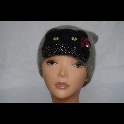 Модная итальянская шапка с кошкой и помпоном Vizio 6718 серая