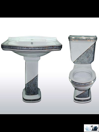 Напольный унитаз-биде Creavit Klasik с серым диагональным декором. Стиль Ретро.