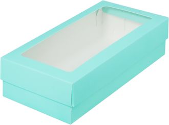 Коробка для пирожных с прям. окном (бирюза), 210*100*55мм