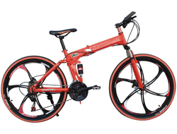 Велосипед на литых дисках, складной 26" (21скорость, сталь, дисковые) красный