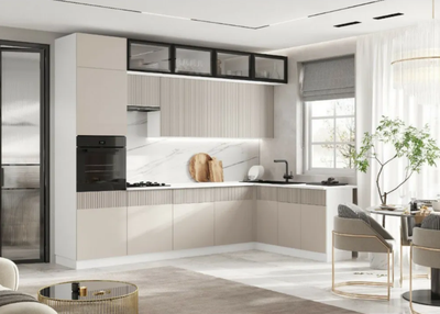 Кухня угловая "МРКГ 200/Оливия"  Белый/Кашемир 3х1.8 м (МР)