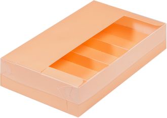 Коробка для 4 эклеров/эскимо с проз. крыш. (персиковая), 250*150*50мм