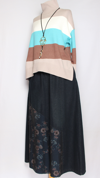 Джемпер высокий ворот "ПОЛОСКА" коричневый, серый  р.44-48