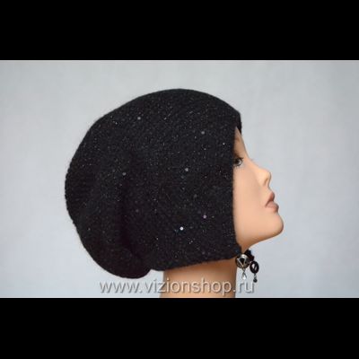 Черная женская шапка ушанка вязаная Vizio 6463 зима 2020
