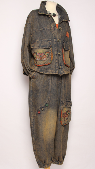 Костюм: джинсовка и джинсы "НАШИВКИ УЗЕЛКИ" серо-синий р.46-52