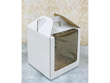Коробка для кулича/пряничного домика с окном и ручками 180х180х200 мм, белая