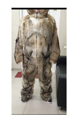 Комбинезон мужской с капюшоном зимний из натурального меха Серого Волка, арт. МИ-24