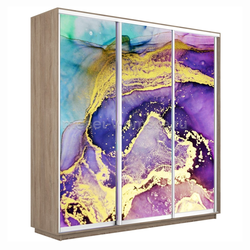 ЕН080 Шкаф-купе Трио-Фото (Абстракция фиолетово-золотая) 1800*450*2200
