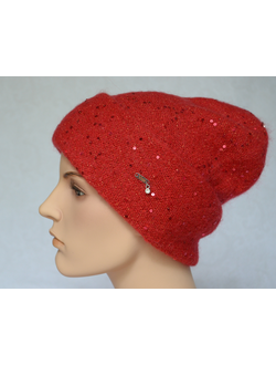Красная женская шапка с отворотом  и пайетками Vizio Италия 6943 CRY фото