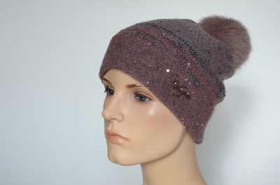Vizio Италия 5117 шапка с помпоном темно - розовая