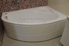 Облицовка мозаикой стен ванной, установка ванной