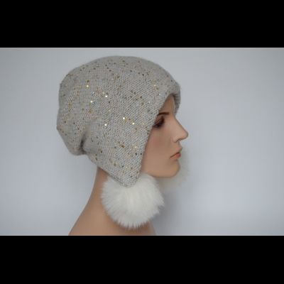 Шапка ушанка белая с помпонами Vizio Италия 8022