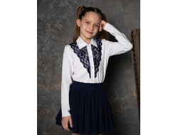 Блузка на кнопках с кружевом длин./рук. 122-158 (синий/белый)