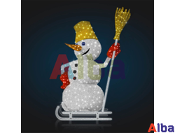 Световая фигура с мишурой Снеговик на санках